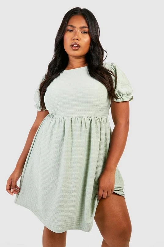 BOOHOO Plus Textured Tie Back Tiered Smock Dress 1 BOOHOO Plus Textured Tie Back Tiered Smock Dress