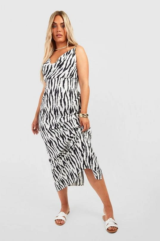 BOOHOO Plus Zebra Printed Satin Maxi Dress 3 BOOHOO Plus Zebra Printed Satin Maxi Dress - Image 3