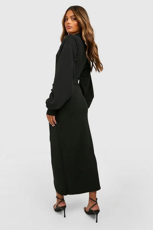 BOOHOO Crepe Puff Sleeve Wrap Front Midi Shirt Dress 2 BOOHOO Crepe Puff Sleeve Wrap Front Midi Shirt Dress - Image 2