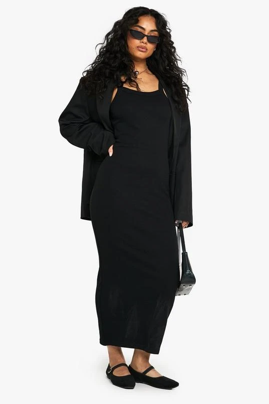 BOOHOO Premium Square Neck Rib Thick Binding Midi Dress 1 BOOHOO Premium Square Neck Rib Thick Binding Midi Dress