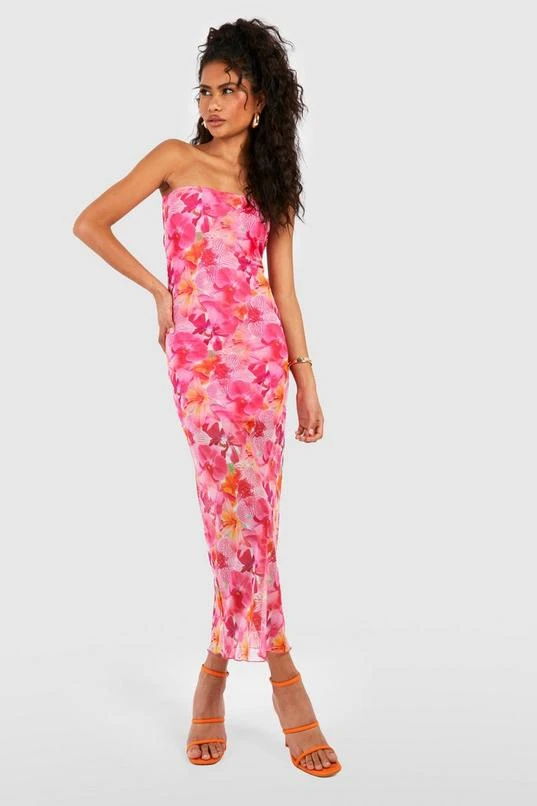 BOOHOO Floral Mesh Bandeau Maxi Dress 1 BOOHOO Floral Mesh Bandeau Maxi Dress