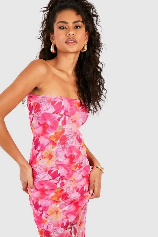 BOOHOO Floral Mesh Bandeau Maxi Dress 3 BOOHOO Floral Mesh Bandeau Maxi Dress - Image 3