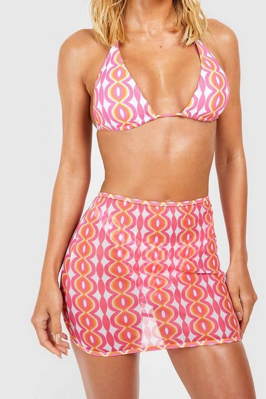 BOOHOO 3 Pack Geo Print Padded Bikini Set & Skirt 4 BOOHOO 3 Pack Geo Print Padded Bikini Set & Skirt - Image 4