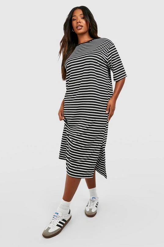 BOOHOO Plus Jersey Stripe Midi T-shirt Dress 3 BOOHOO Plus Jersey Stripe Midi T-shirt Dress - Image 3