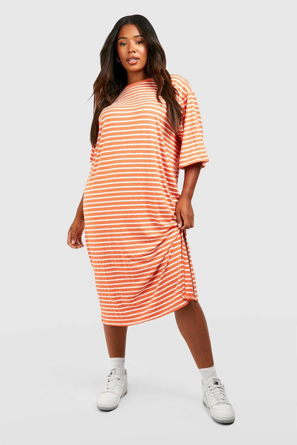 BOOHOO Plus Jersey Stripe Midi T-shirt Dress 6 BOOHOO Plus Jersey Stripe Midi T-shirt Dress - Image 6