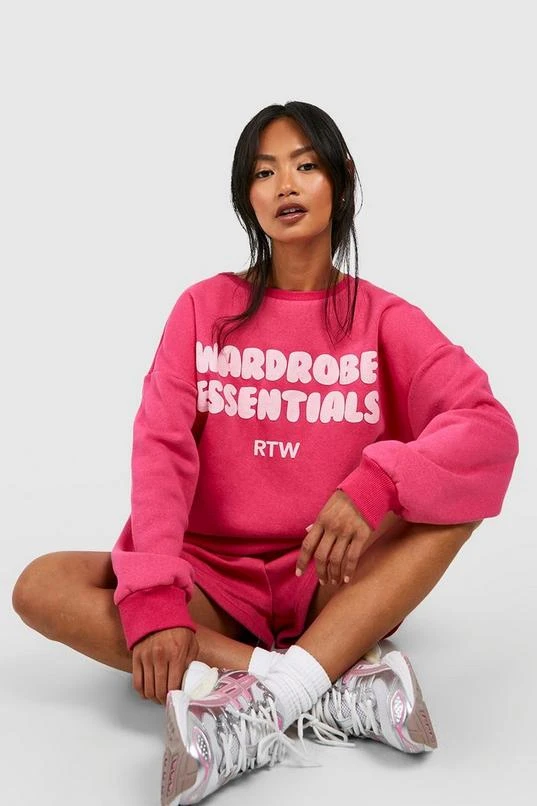 BOOHOO Wardrobe Essentials Puff Print Sweatshirt Short Tracksuit 1 BOOHOO Wardrobe Essentials Puff Print Sweatshirt Short Tracksuit