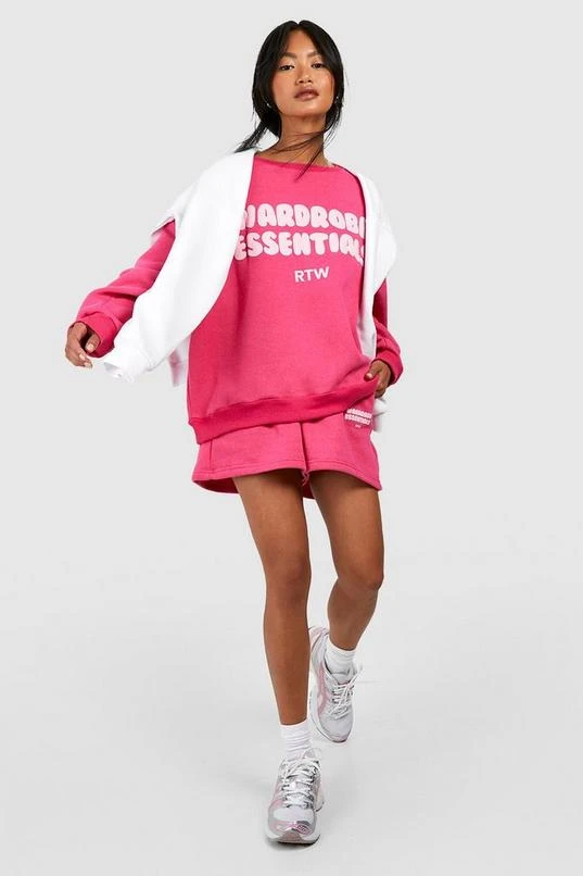BOOHOO Wardrobe Essentials Puff Print Sweatshirt Short Tracksuit 4 BOOHOO Wardrobe Essentials Puff Print Sweatshirt Short Tracksuit - Image 4
