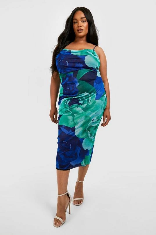 BOOHOO Plus Floral Mesh Cowl Neck Maxi Dress 1 BOOHOO Plus Floral Mesh Cowl Neck Maxi Dress