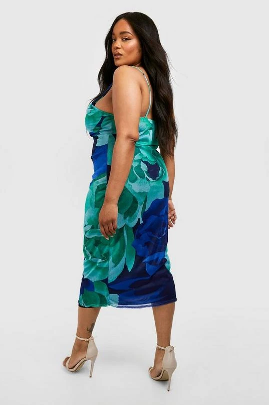 BOOHOO Plus Floral Mesh Cowl Neck Maxi Dress 2 BOOHOO Plus Floral Mesh Cowl Neck Maxi Dress - Image 2