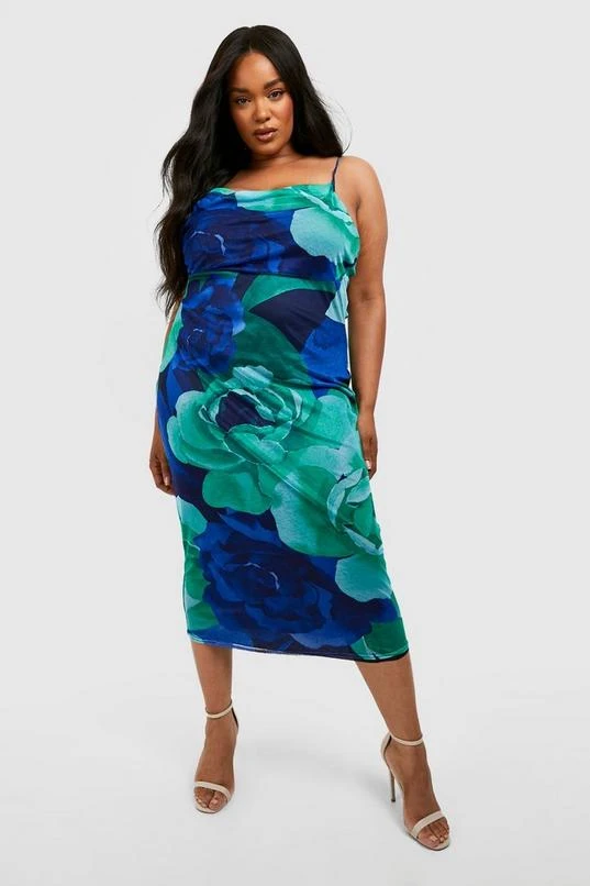BOOHOO Plus Floral Mesh Cowl Neck Maxi Dress 3 BOOHOO Plus Floral Mesh Cowl Neck Maxi Dress - Image 3