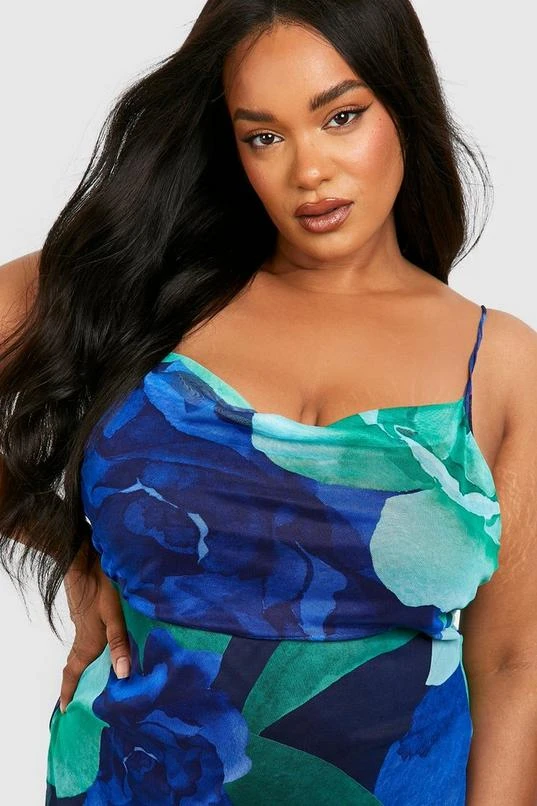 BOOHOO Plus Floral Mesh Cowl Neck Maxi Dress 4 BOOHOO Plus Floral Mesh Cowl Neck Maxi Dress - Image 4