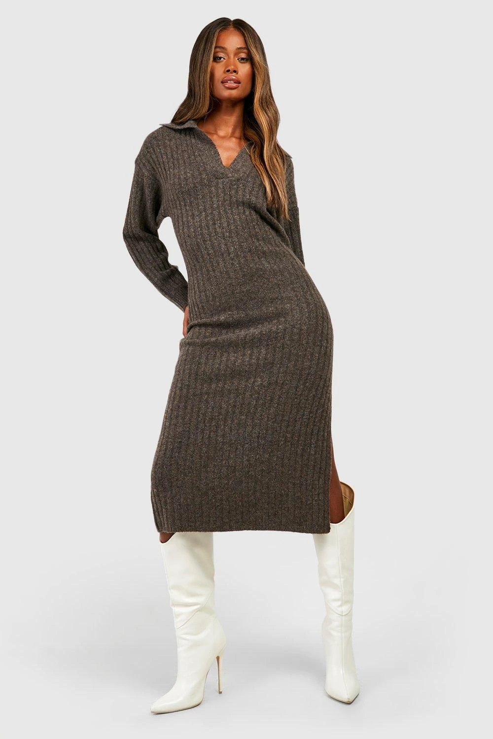 BOOHOO Wide Rib Knit Collared Soft Jumper Dress 6 BOOHOO Wide Rib Knit Collared Soft Jumper Dress - Image 6