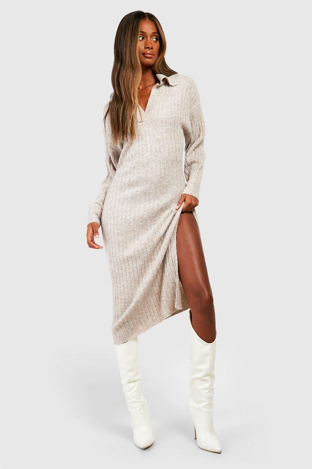 BOOHOO Wide Rib Knit Collared Soft Jumper Dress 5 BOOHOO Wide Rib Knit Collared Soft Jumper Dress - Image 5