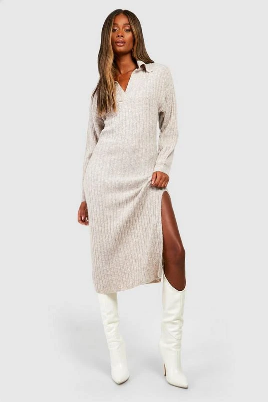 BOOHOO Wide Rib Knit Collared Soft Jumper Dress 3 BOOHOO Wide Rib Knit Collared Soft Jumper Dress - Image 3
