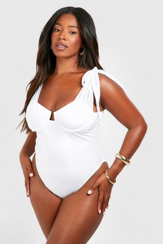 BOOHOO Plus Tie Shoulder Underwired Swimsuit 1 BOOHOO Plus Tie Shoulder Underwired Swimsuit