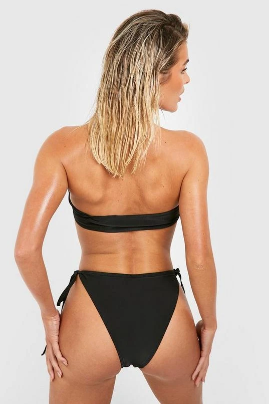 BOOHOO Gold Trim Bandeau Tie Side Bikini Set 2 BOOHOO Gold Trim Bandeau Tie Side Bikini Set - Image 2