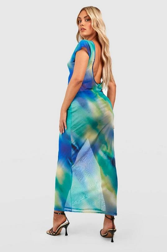 BOOHOO Plus Marble Print Mesh Open Back Mesh Beach Dress 2 BOOHOO Plus Marble Print Mesh Open Back Mesh Beach Dress - Image 2
