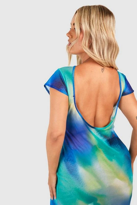 BOOHOO Plus Marble Print Mesh Open Back Mesh Beach Dress 4 BOOHOO Plus Marble Print Mesh Open Back Mesh Beach Dress - Image 4