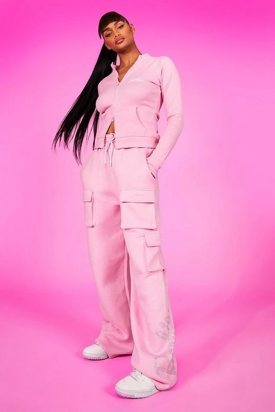 BOOHOO Barbie Embroidered Rib Zip Through Track Top 3 BOOHOO Barbie Embroidered Rib Zip Through Track Top - Image 3