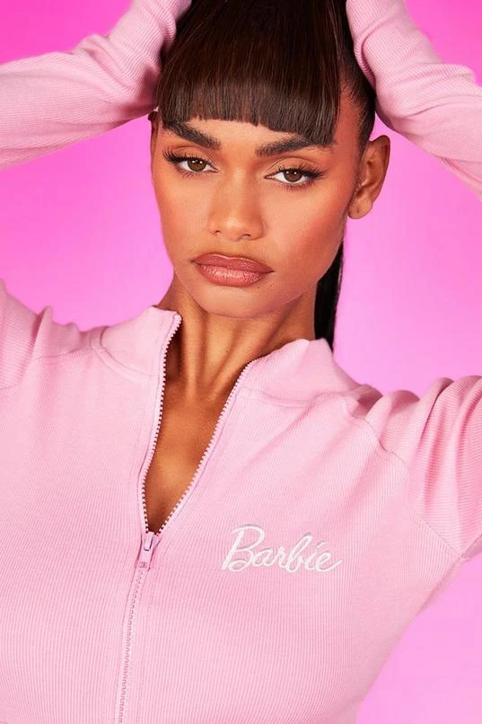 BOOHOO Barbie Embroidered Rib Zip Through Track Top 4 BOOHOO Barbie Embroidered Rib Zip Through Track Top - Image 4
