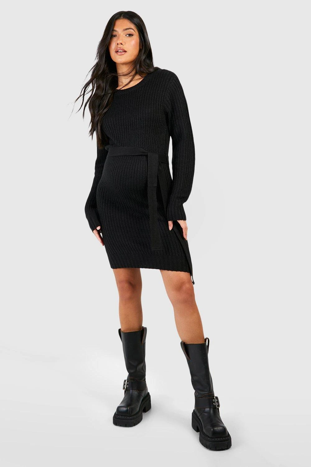BOOHOO Maternity Soft Knit Tie Waist Jumper Dress 6 BOOHOO Maternity Soft Knit Tie Waist Jumper Dress - Image 6
