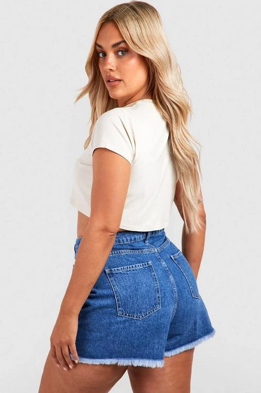 BOOHOO Plus Mid Blue Wash Jean Short 2 BOOHOO Plus Mid Blue Wash Jean Short - Image 2