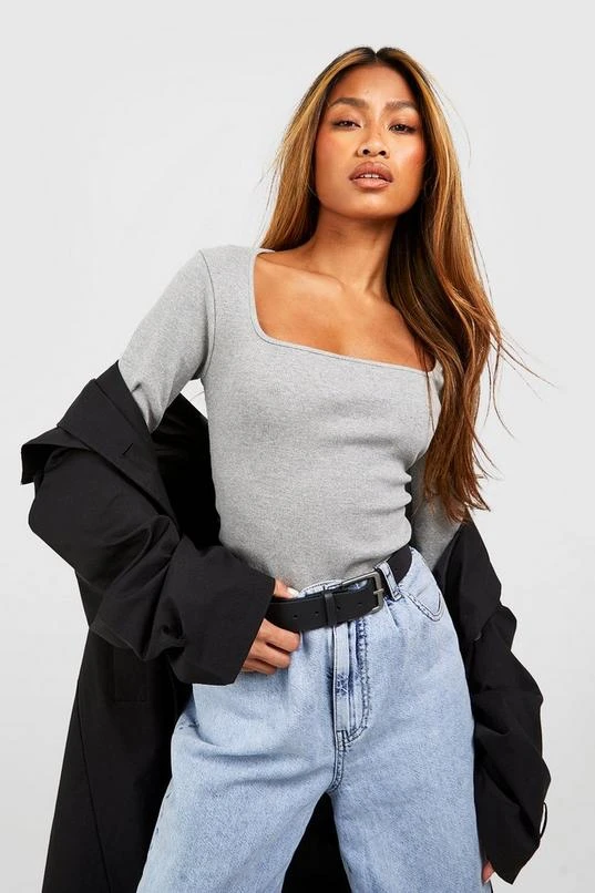 BOOHOO Basic Rib Square Neck Long Sleeve Bodysuit 1 BOOHOO Basic Rib Square Neck Long Sleeve Bodysuit