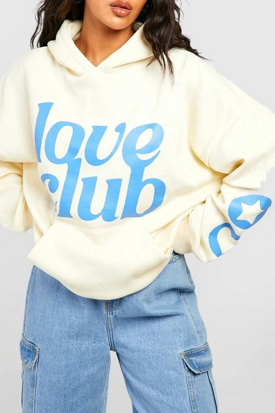 BOOHOO Love Club Puff Print Slogan Oversized Hoodie 4 BOOHOO Love Club Puff Print Slogan Oversized Hoodie - Image 4