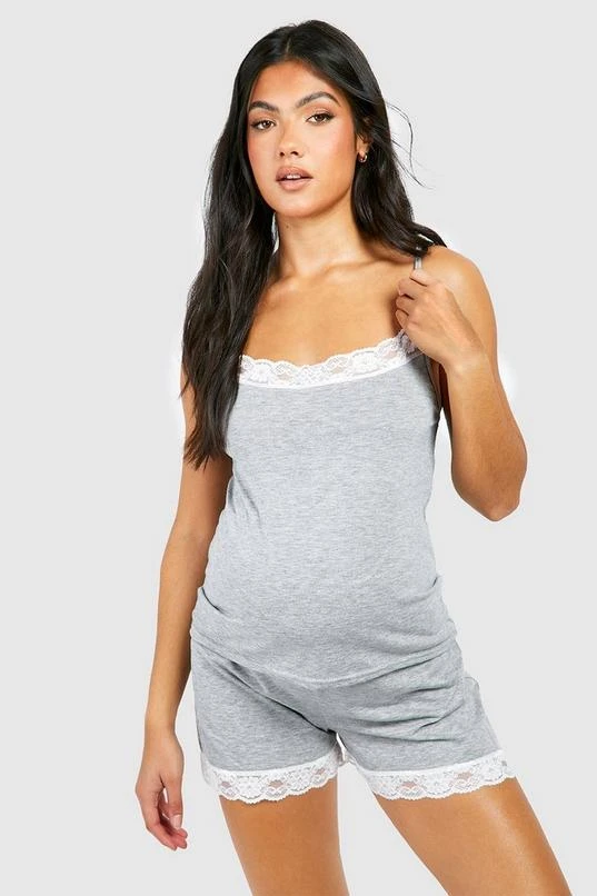 BOOHOO Maternity Lace Trim Cami & Short Pj Set 1 BOOHOO Maternity Lace Trim Cami & Short Pj Set