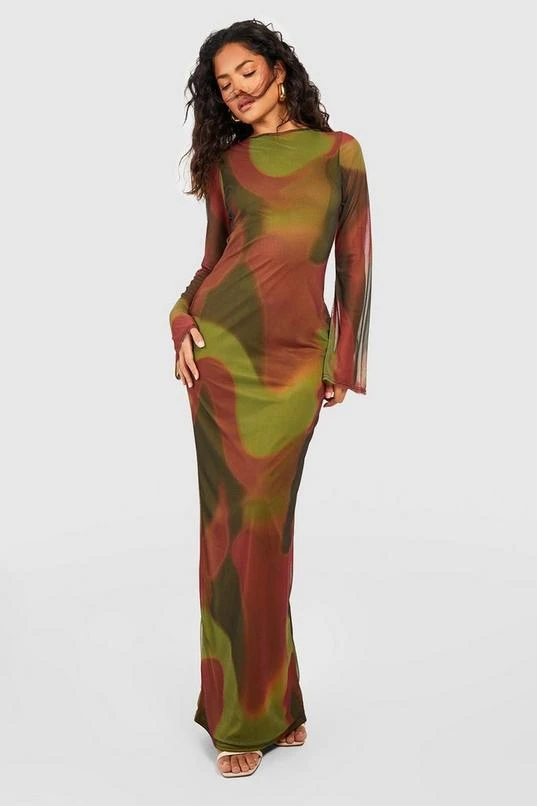 BOOHOO Abstract Mesh Scoop Back Maxi Dress 3 BOOHOO Abstract Mesh Scoop Back Maxi Dress - Image 3