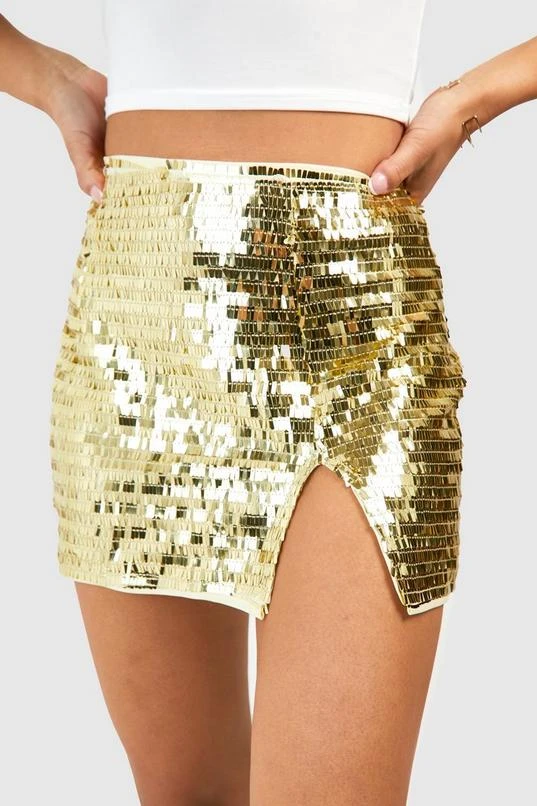 BOOHOO Petite Shard Sequin Split Hem Mini Skirt 4 BOOHOO Petite Shard Sequin Split Hem Mini Skirt - Image 4