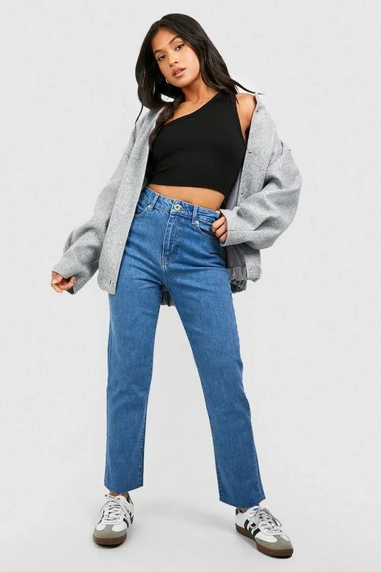 BOOHOO Petite High Waist Raw Hem Jeans 1 BOOHOO Petite High Waist Raw Hem Jeans
