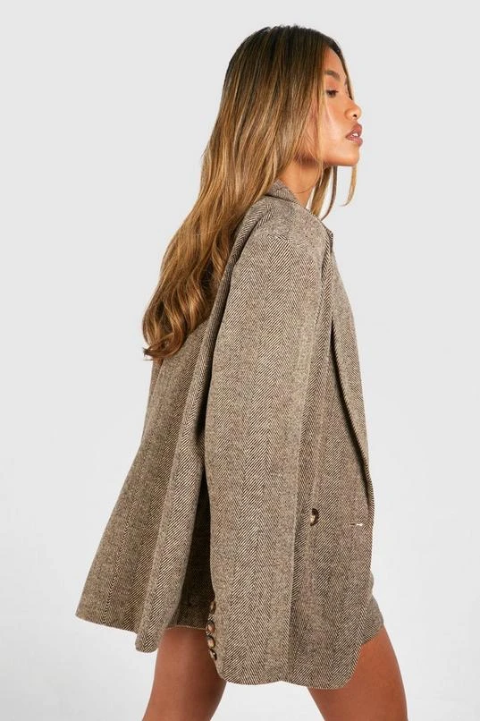 BOOHOO Tonal Herringbone Relaxed Fit Tailored Blazer 2 BOOHOO Tonal Herringbone Relaxed Fit Tailored Blazer - Image 2