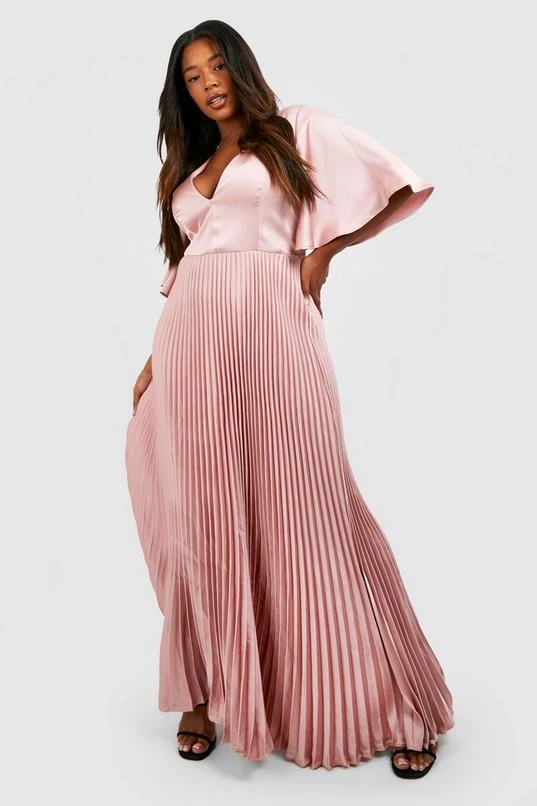 BOOHOO Plus Satin Pleated Plunge Occasion Maxi Dress 3 BOOHOO Plus Satin Pleated Plunge Occasion Maxi Dress - Image 3