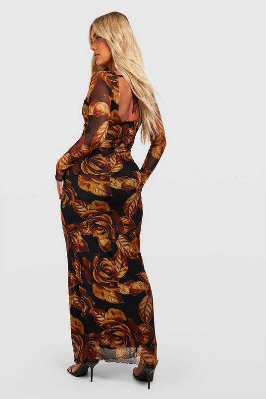 BOOHOO Plus Floral Mesh Low Back Maxi Dress 2 BOOHOO Plus Floral Mesh Low Back Maxi Dress - Image 2