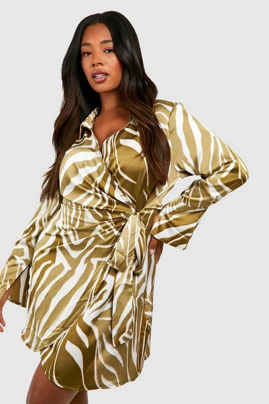 BOOHOO Plus Zebra Print Wrap Shirt Dress 1 BOOHOO Plus Zebra Print Wrap Shirt Dress