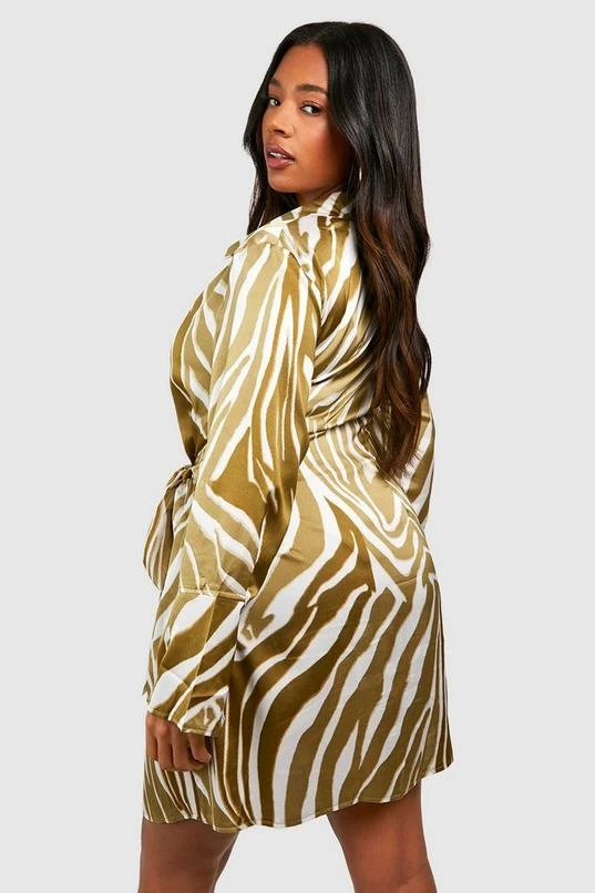 BOOHOO Plus Zebra Print Wrap Shirt Dress 2 BOOHOO Plus Zebra Print Wrap Shirt Dress - Image 2