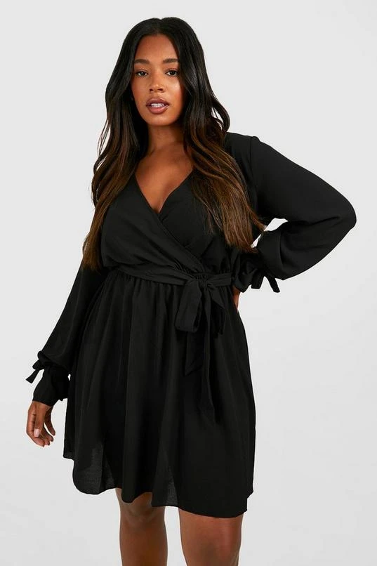 BOOHOO Plus Wrap Tie Waist Skater Dress 1 BOOHOO Plus Wrap Tie Waist Skater Dress
