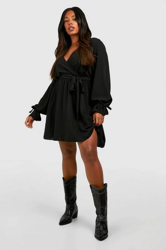 BOOHOO Plus Wrap Tie Waist Skater Dress 3 BOOHOO Plus Wrap Tie Waist Skater Dress - Image 3