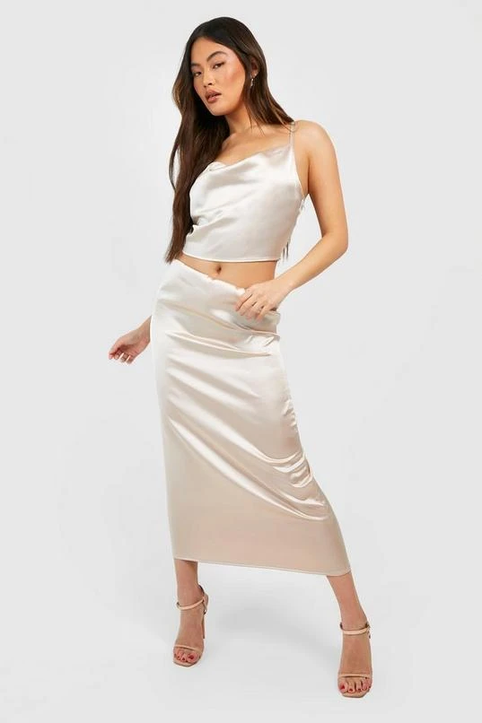 BOOHOO Satin Floaty Midi Skirt 1 BOOHOO Satin Floaty Midi Skirt