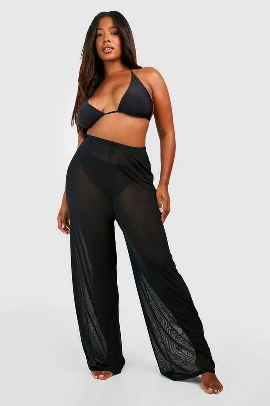BOOHOO Plus Beach Mesh Wide Leg Pants 1 BOOHOO Plus Beach Mesh Wide Leg Pants