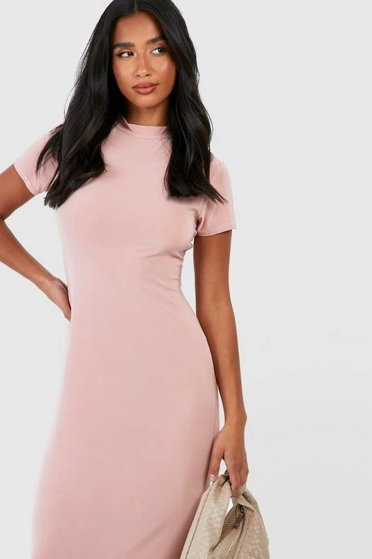 BOOHOO Petite Slinky Short Sleeve High Neck Maxi Dress 4 BOOHOO Petite Slinky Short Sleeve High Neck Maxi Dress - Image 4