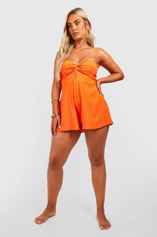 BOOHOO Plus Textured Bandeau Twist Front Beach Romper 3 BOOHOO Plus Textured Bandeau Twist Front Beach Romper - Image 3