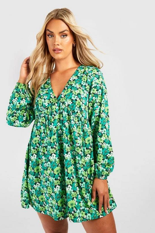 BOOHOO Plus Woven Floral Smock Dress 1 BOOHOO Plus Woven Floral Smock Dress