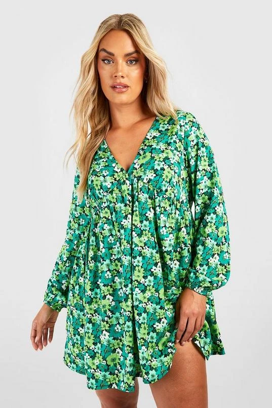 BOOHOO Plus Woven Floral Smock Dress 3 BOOHOO Plus Woven Floral Smock Dress - Image 3