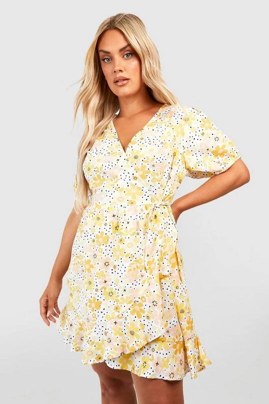 BOOHOO Plus Woven Floral Wrap Dress 1 BOOHOO Plus Woven Floral Wrap Dress