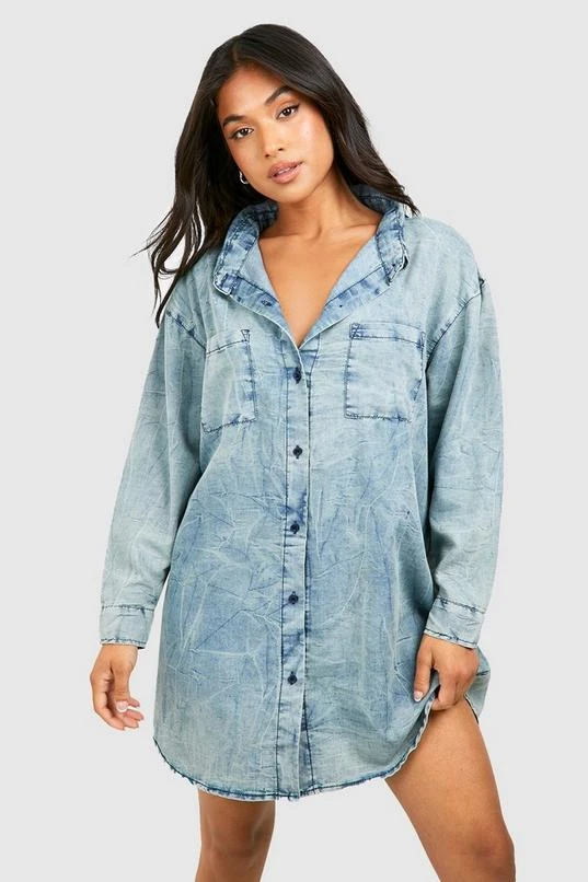 BOOHOO Petite Acid Wash Denim Shirt Dress 1 BOOHOO Petite Acid Wash Denim Shirt Dress