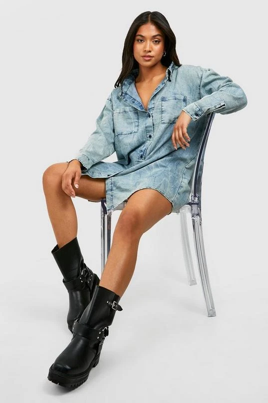 BOOHOO Petite Acid Wash Denim Shirt Dress 3 BOOHOO Petite Acid Wash Denim Shirt Dress - Image 3