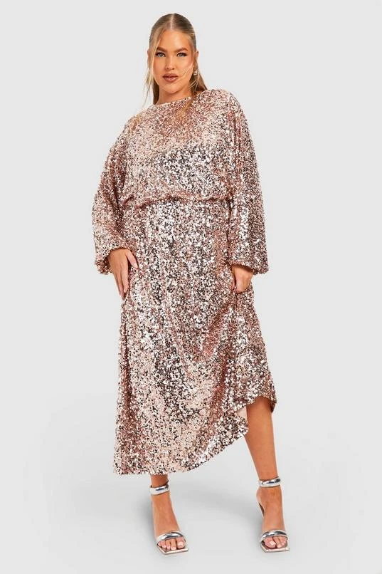 BOOHOO Plus Sequin Puff Sleeve Midi Dress 1 BOOHOO Plus Sequin Puff Sleeve Midi Dress