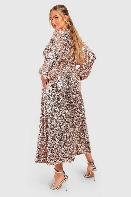 BOOHOO Plus Sequin Puff Sleeve Midi Dress 2 BOOHOO Plus Sequin Puff Sleeve Midi Dress - Image 2